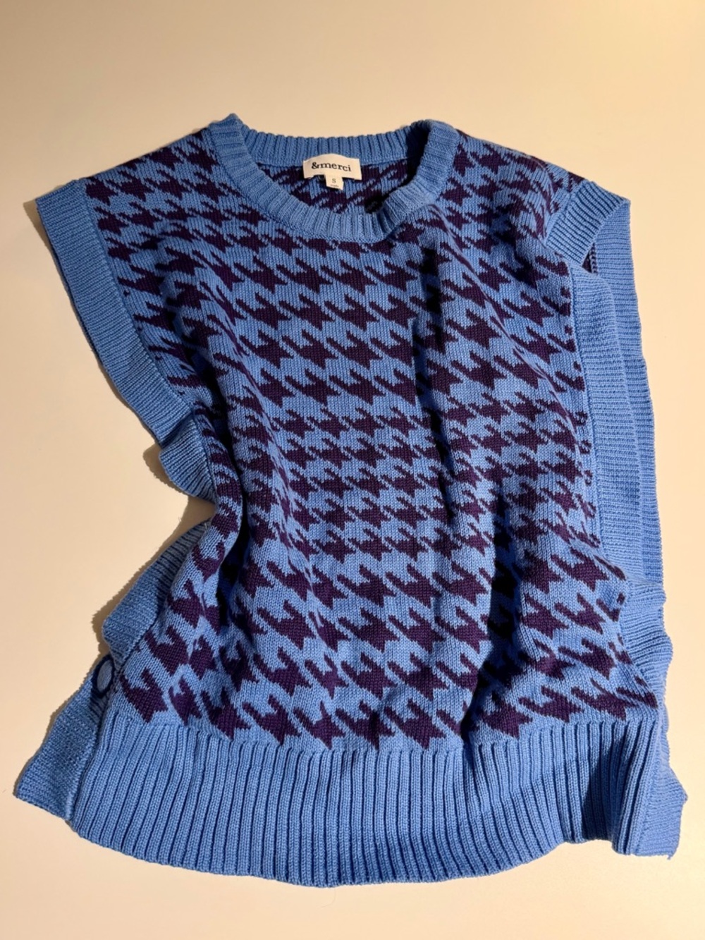&moreci Blue Houndstooth Knit Sleeveless Sweater Vest